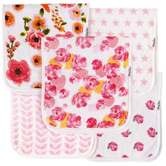 KiddyStar 5-pack organic cotton burp cloths laid out for soft baby comfort