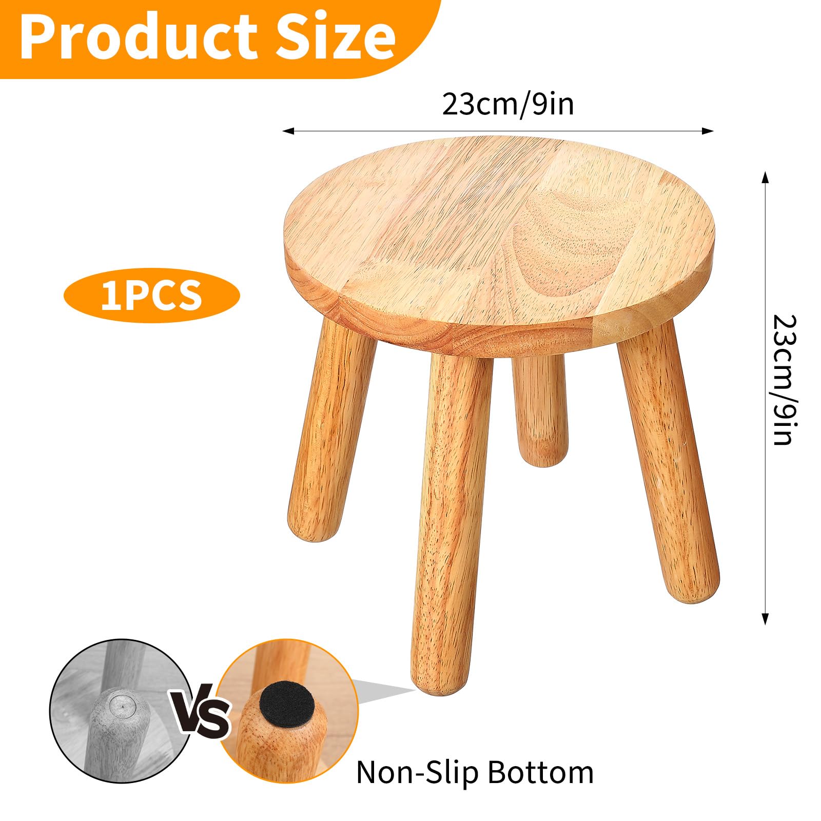 Kifmurase wooden stool with sturdy base and non-slip pads enhances safety.