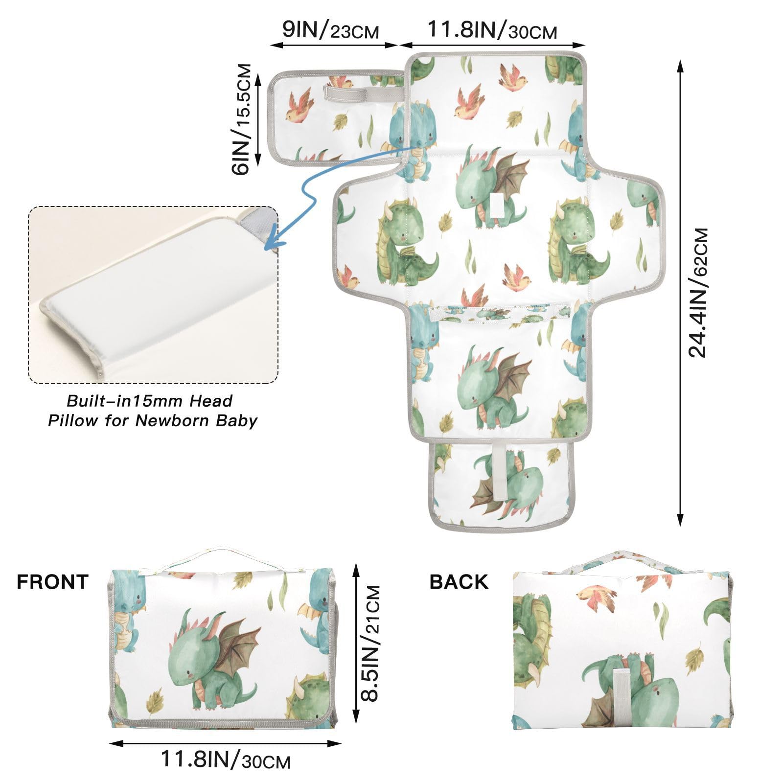 Kigai Cute Dragon changing pad attached to stroller for on-the-go use