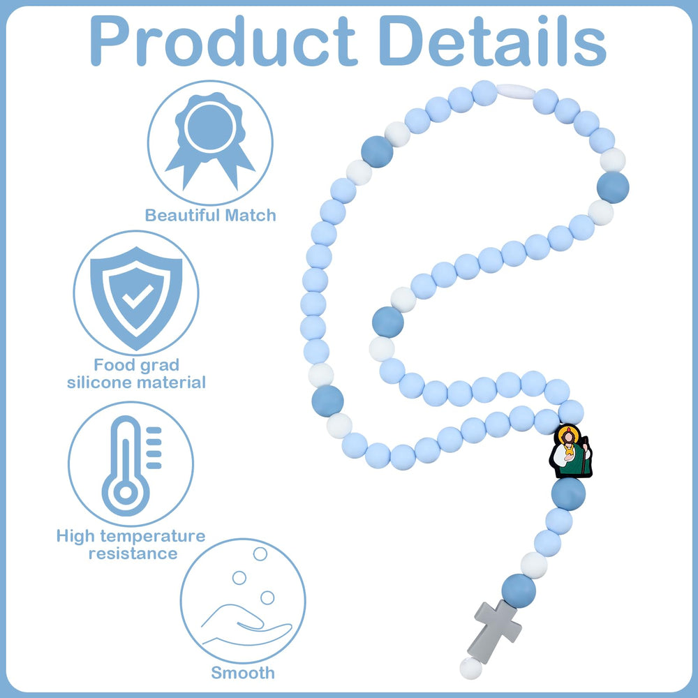 Kigeli cross baptism silicone rosary packaging shown as gift-ready keepsake