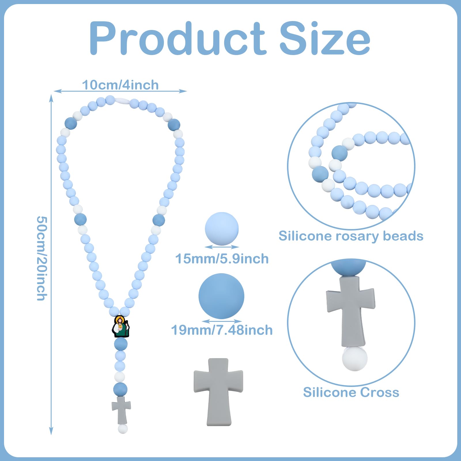 Kigeli cross baptism silicone rosary sky blue design ready for baby shower photos