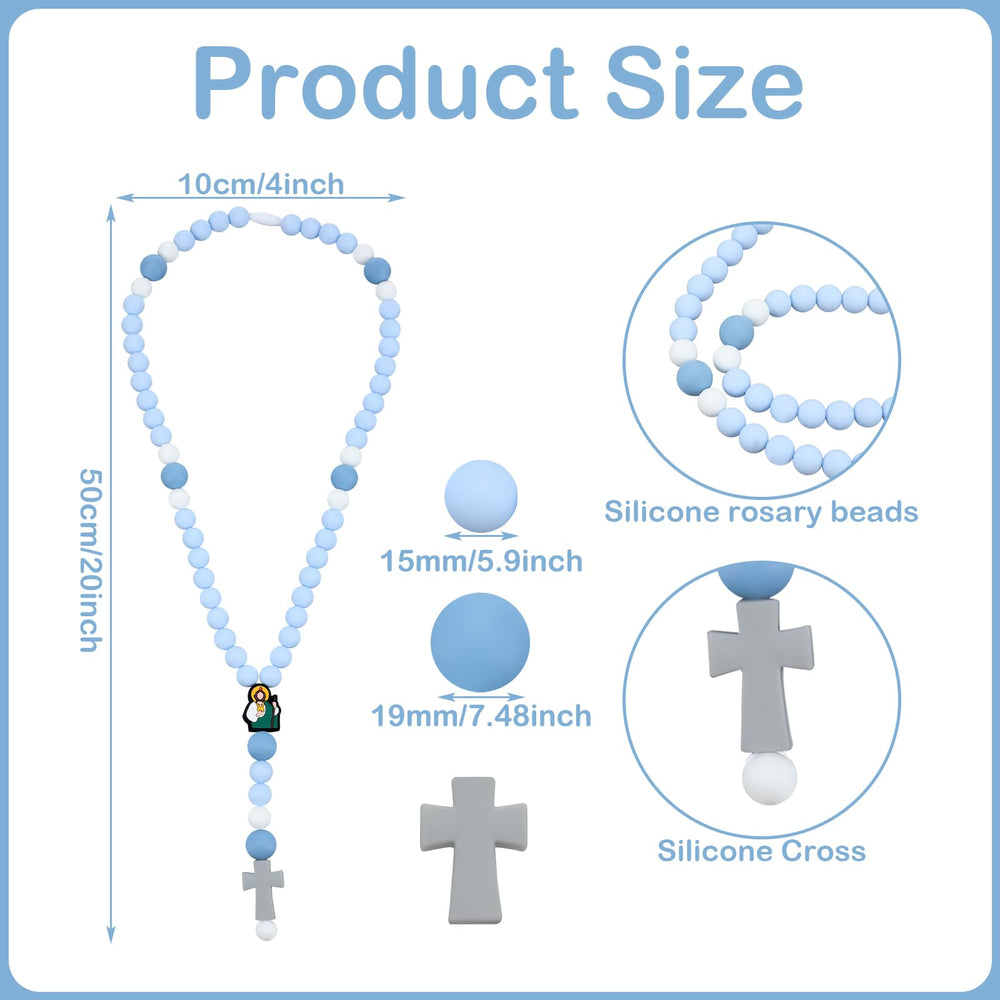 Kigeli cross baptism silicone rosary sky blue design ready for baby shower photos