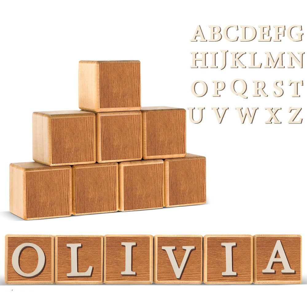 Kigley 8 Pcs Name Sign Blocks show versatile wooden blocks for personalized room decor.