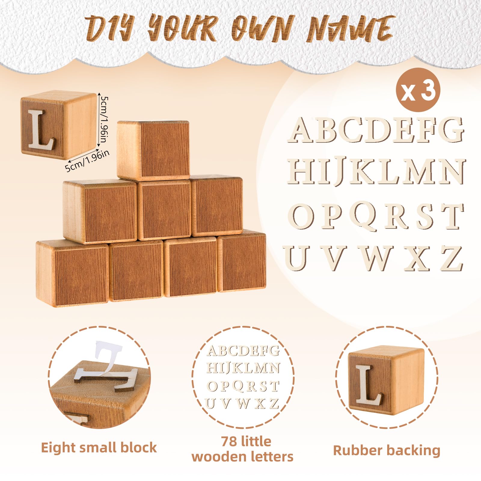 Kigley wooden letter blocks for creative play and display in nurseries.