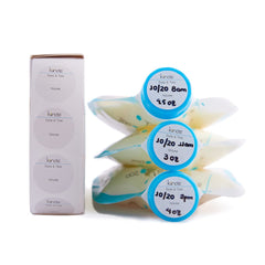 Kiinde breast milk pouch labels stay with side-stored bags for quick ID