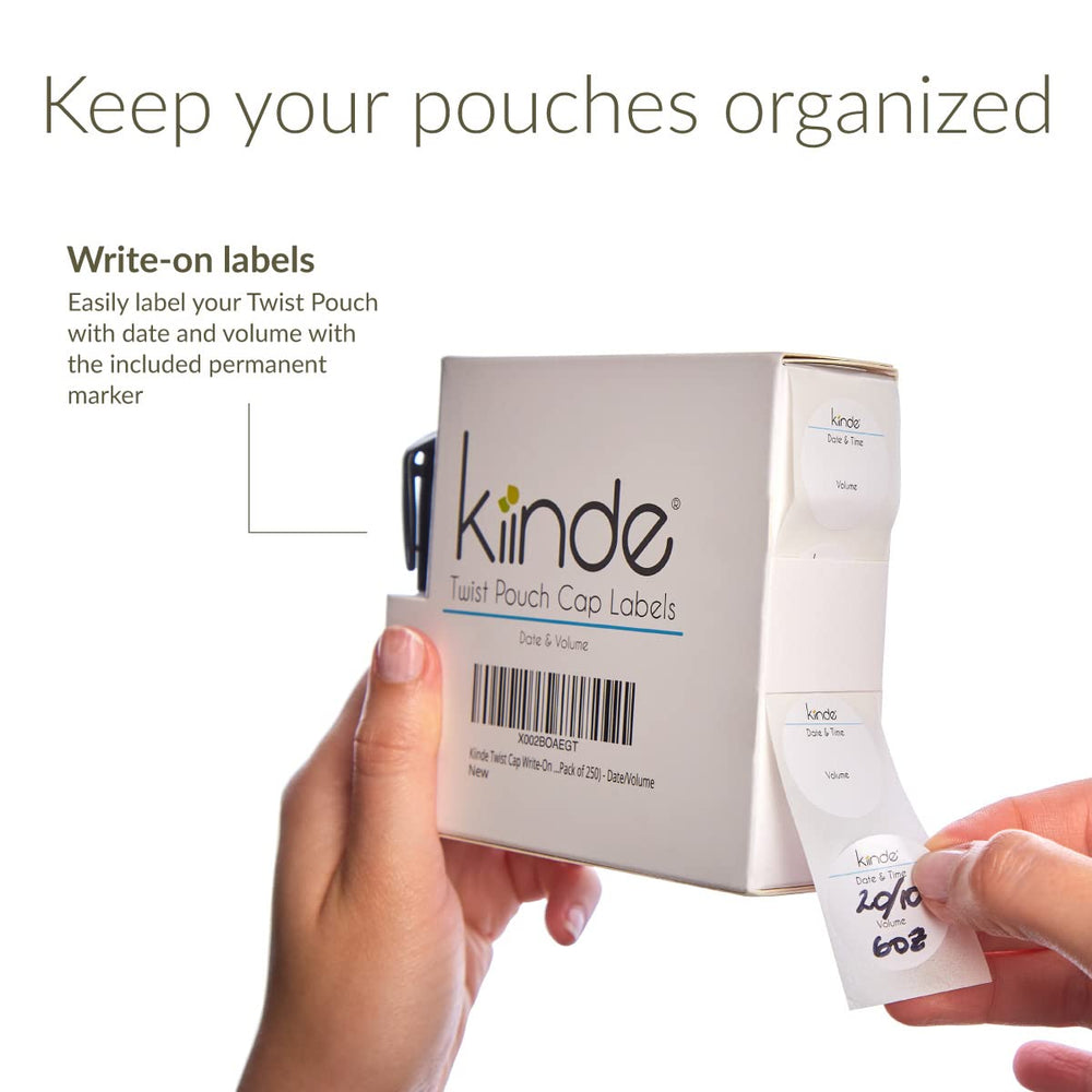 Kiinde write-on labels roll provides legible date/time labeling for milk storage