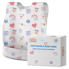 KIIS disposable baby bib travel coverage shown protecting a child during meals