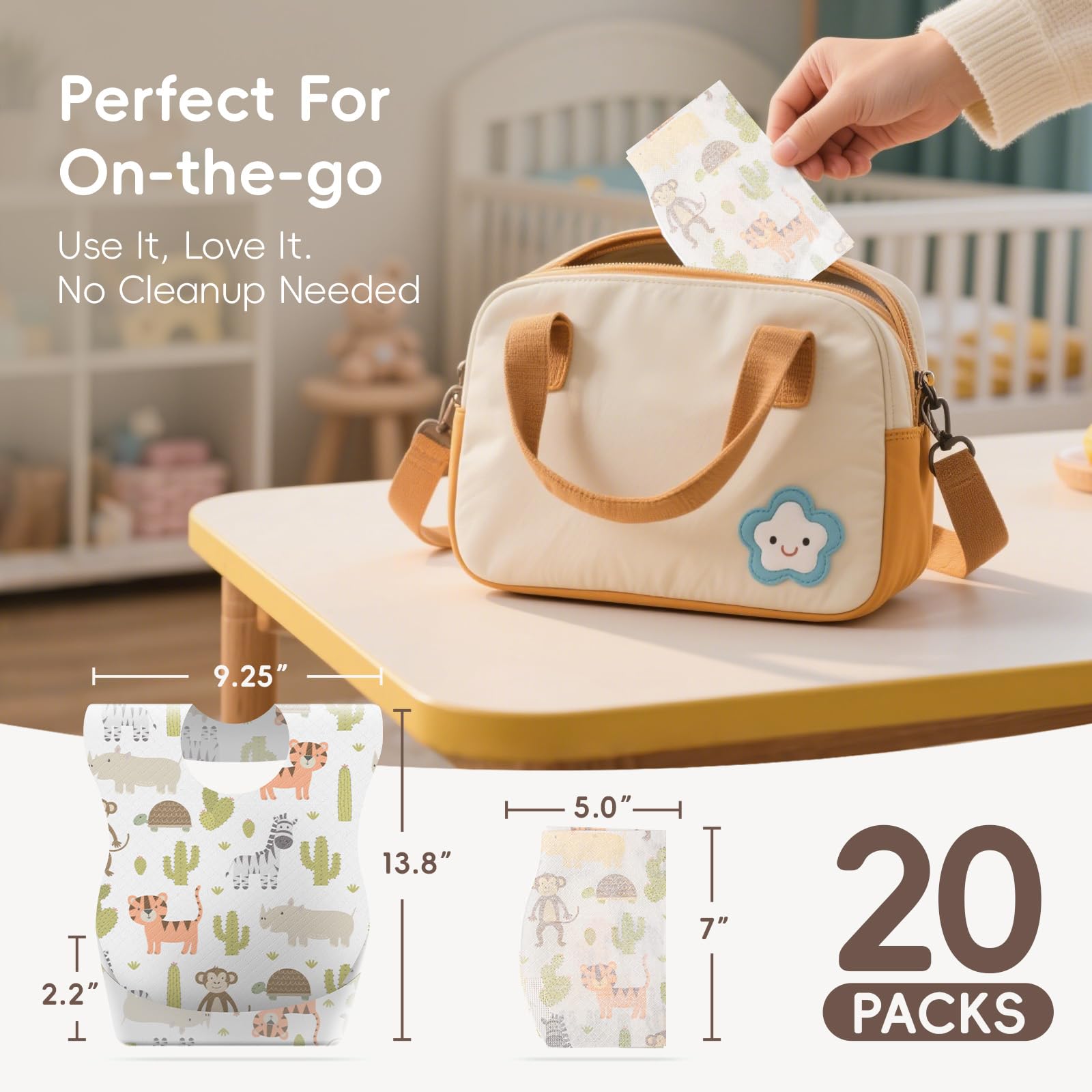 KIIS on-the-go bib in compact pack suitable for travel and daycare.