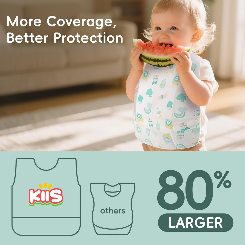 KIIS smock-style bib for travel keeps neck comfortable during meals