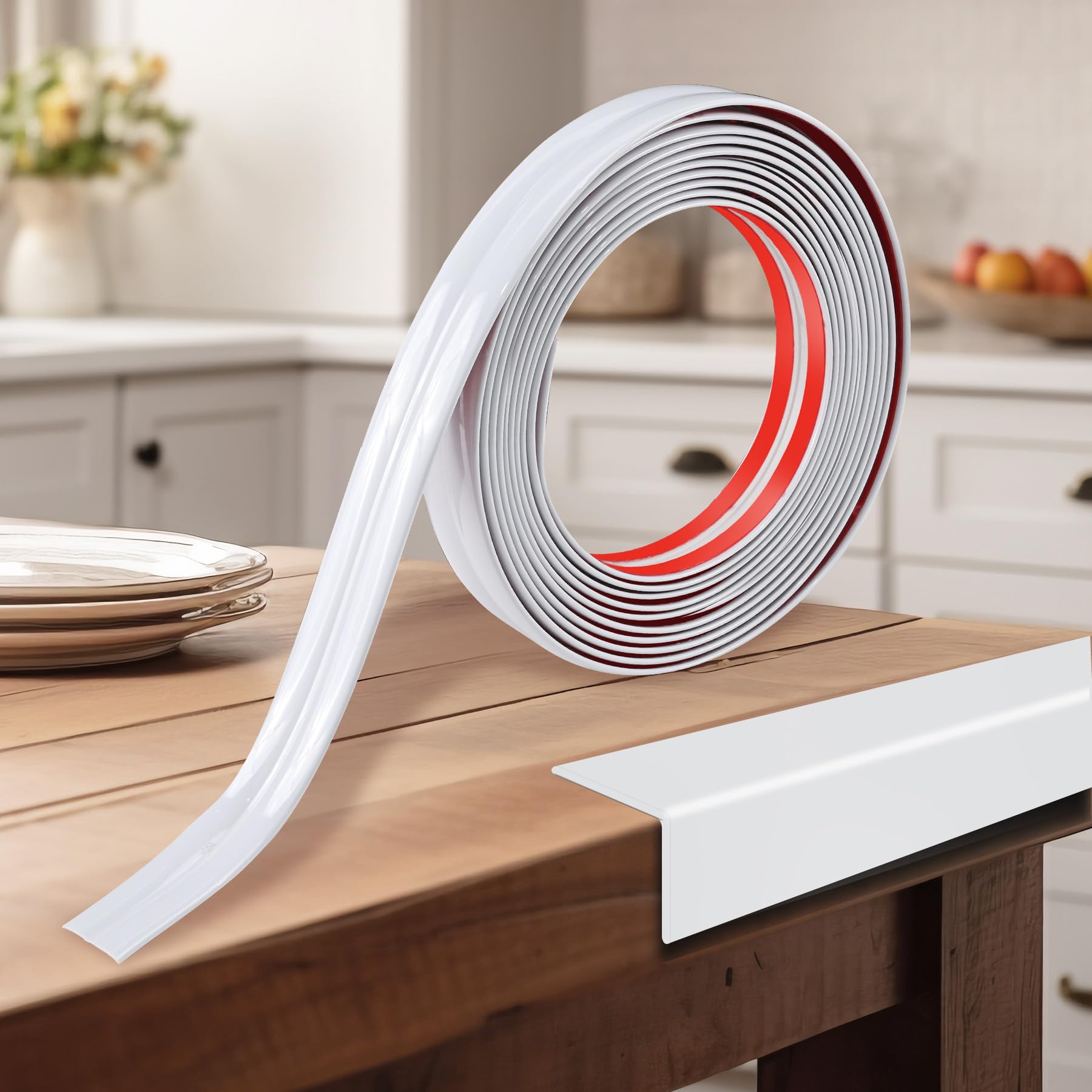 Kikerike corner-protector-peel-stick-20ft-white shows easy tool-free installation for edge protection.