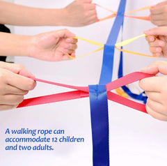 Closeup of colorful handles on the KIKIGOAL walking rope for visibility