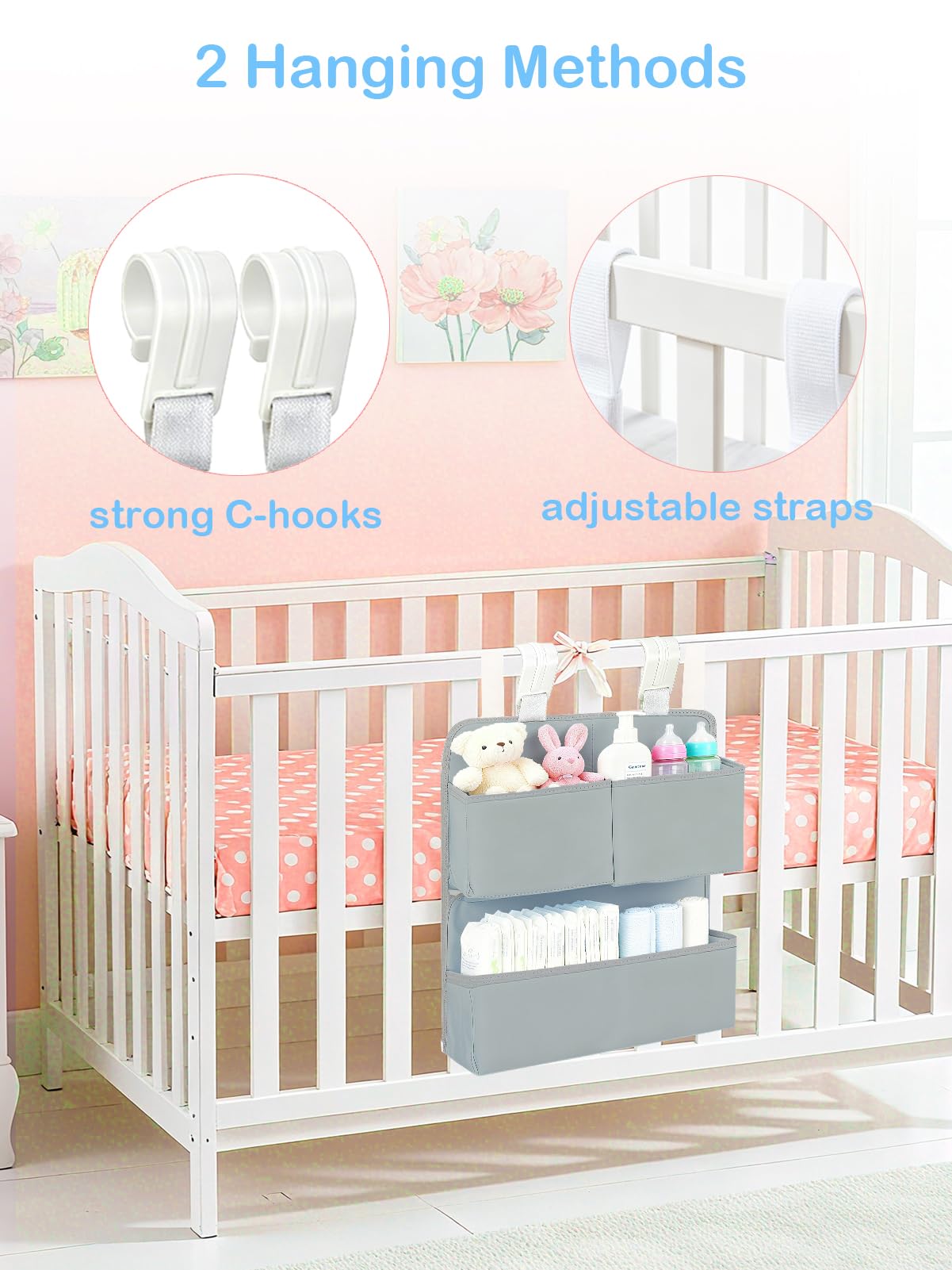 KIKJOK diaper organizer stores wipes and lotions within easy reach.