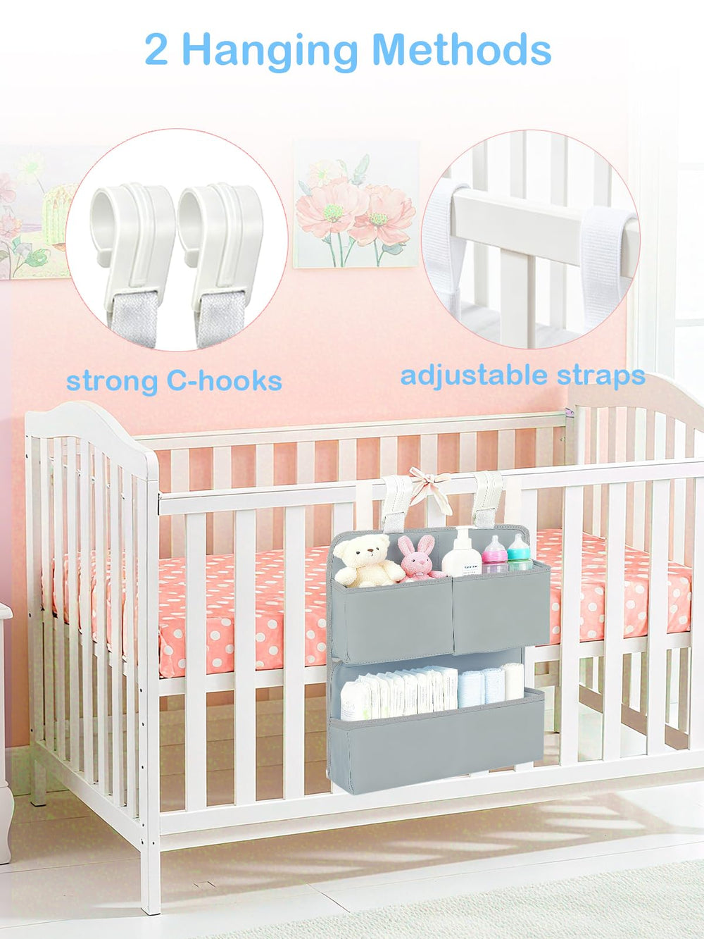 KIKJOK diaper organizer stores wipes and lotions within easy reach.
