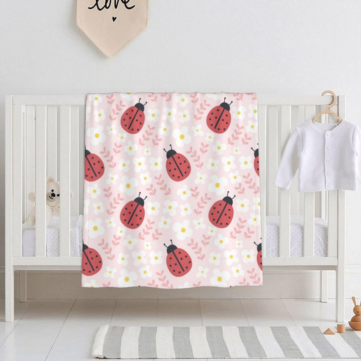 KILOWR cute ladybug baby blanket plush texture for cozy snuggles.