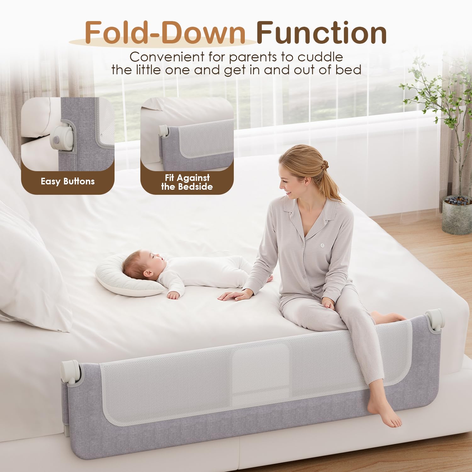 Kincongi bed rail breathable-mesh panel promotes airflow for comfortable nights.
