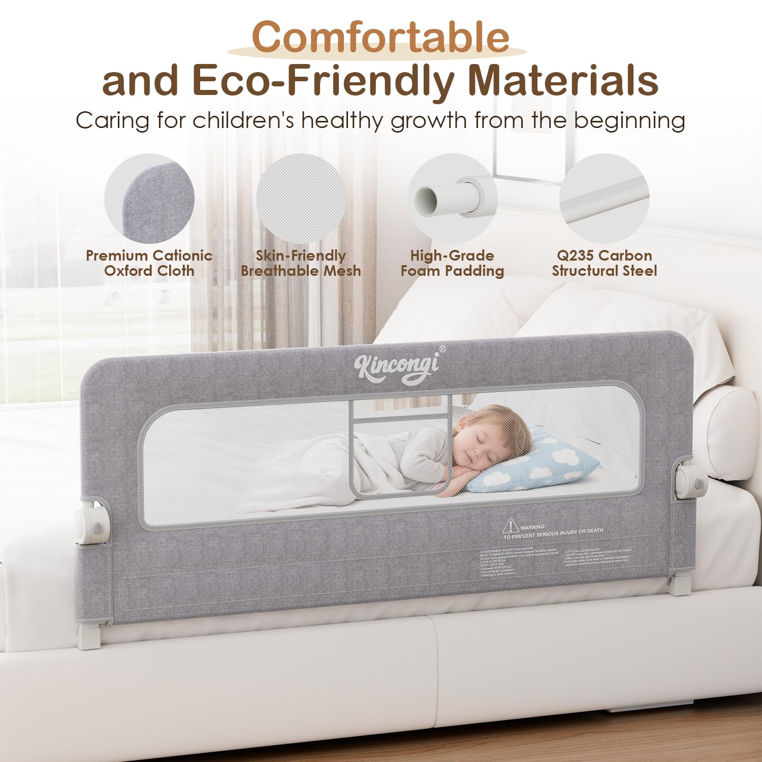 Kincongi bed rail installation no-tools saves time during setup.