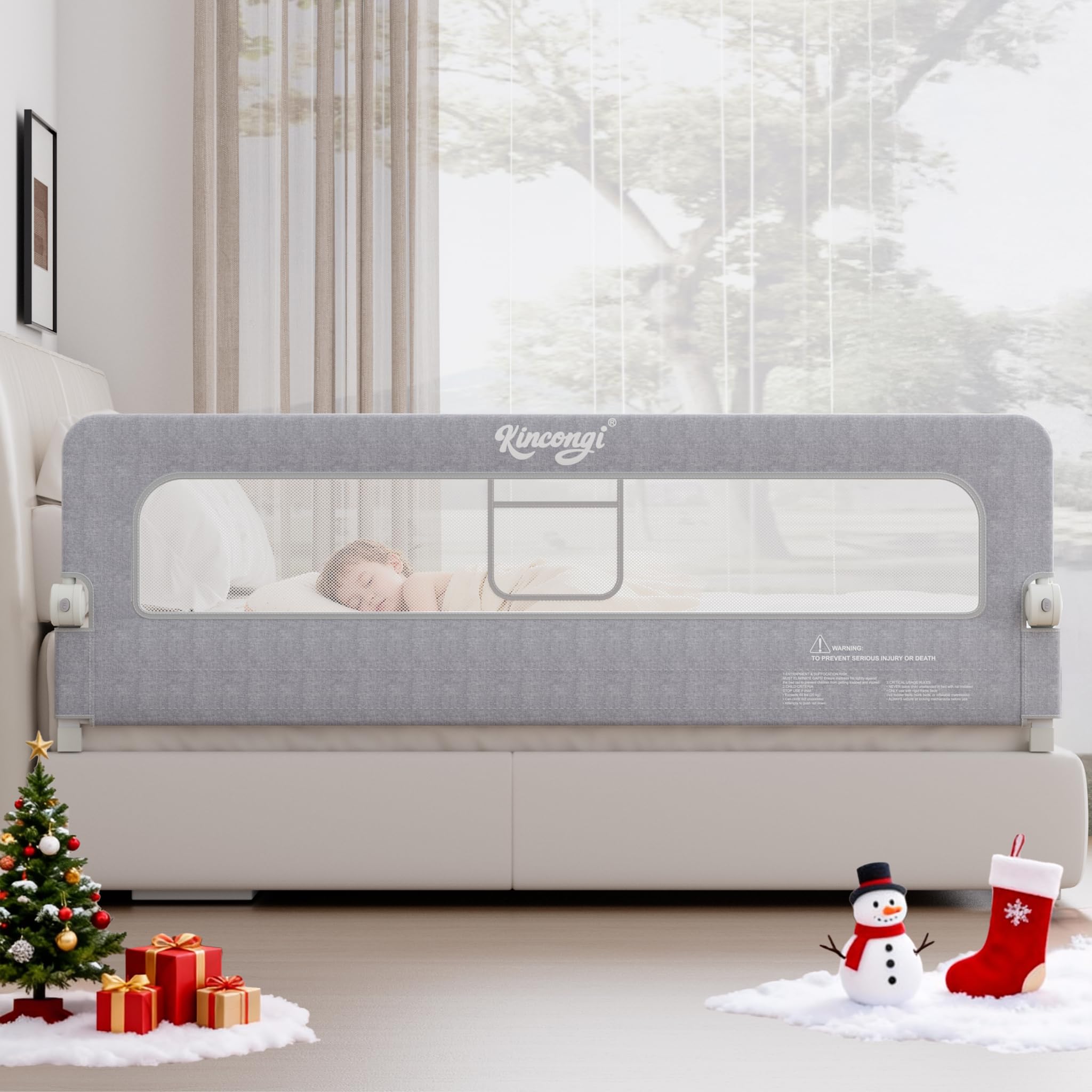 Kincongi bed rail under-mattress-base provides a secure toddler barrier