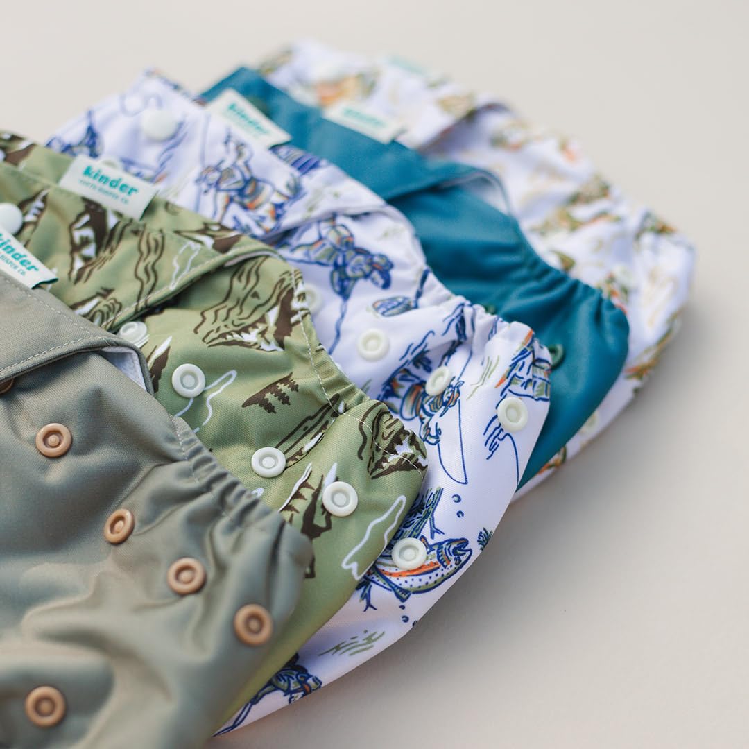 Kinder diaper back elastic laid flat for a secure fit.