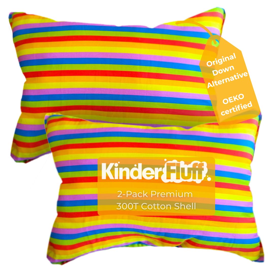 Kinder Fluff child pillow 2pk angled view for compact nap comfort for toddlers