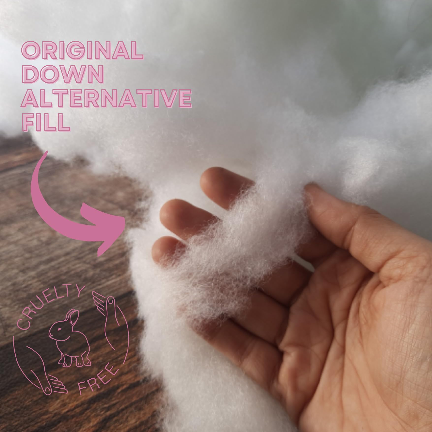 Kinder Fluff machine-washable tag demonstrates easy cleaning for busy families.