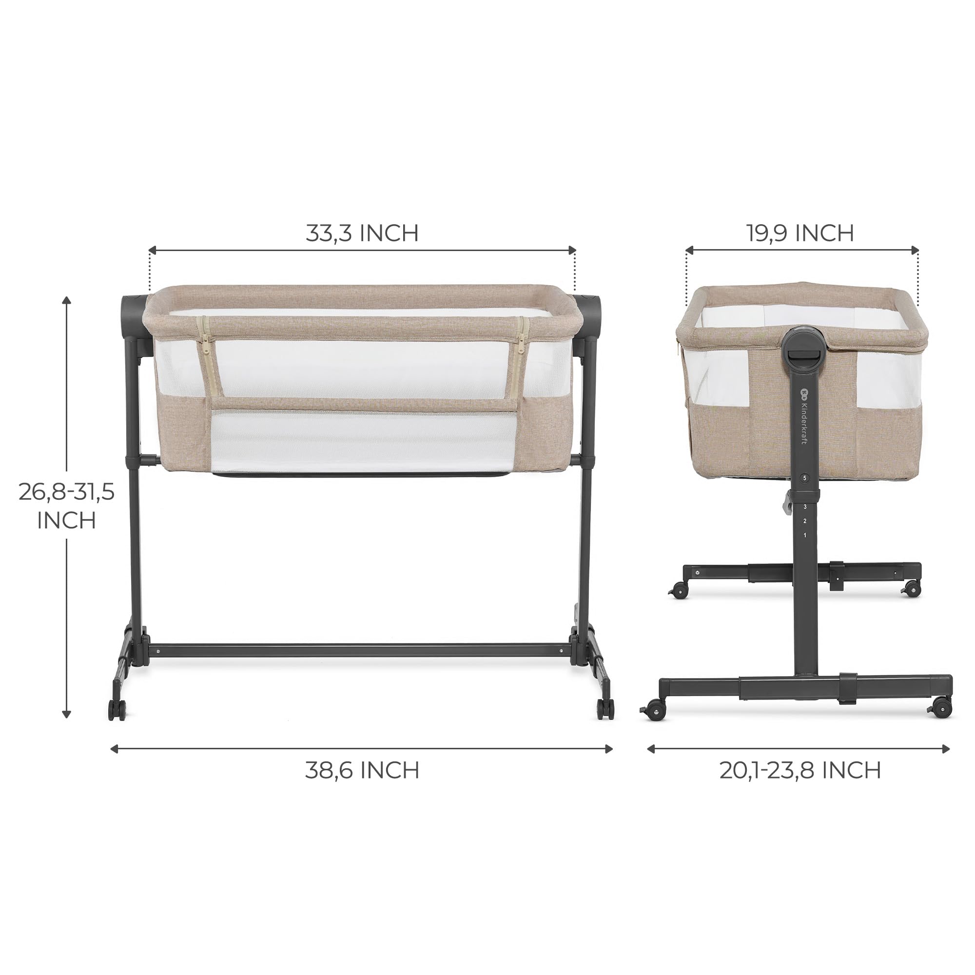 Kinderkraft Neste UP2 beige bedside cot in a nursery