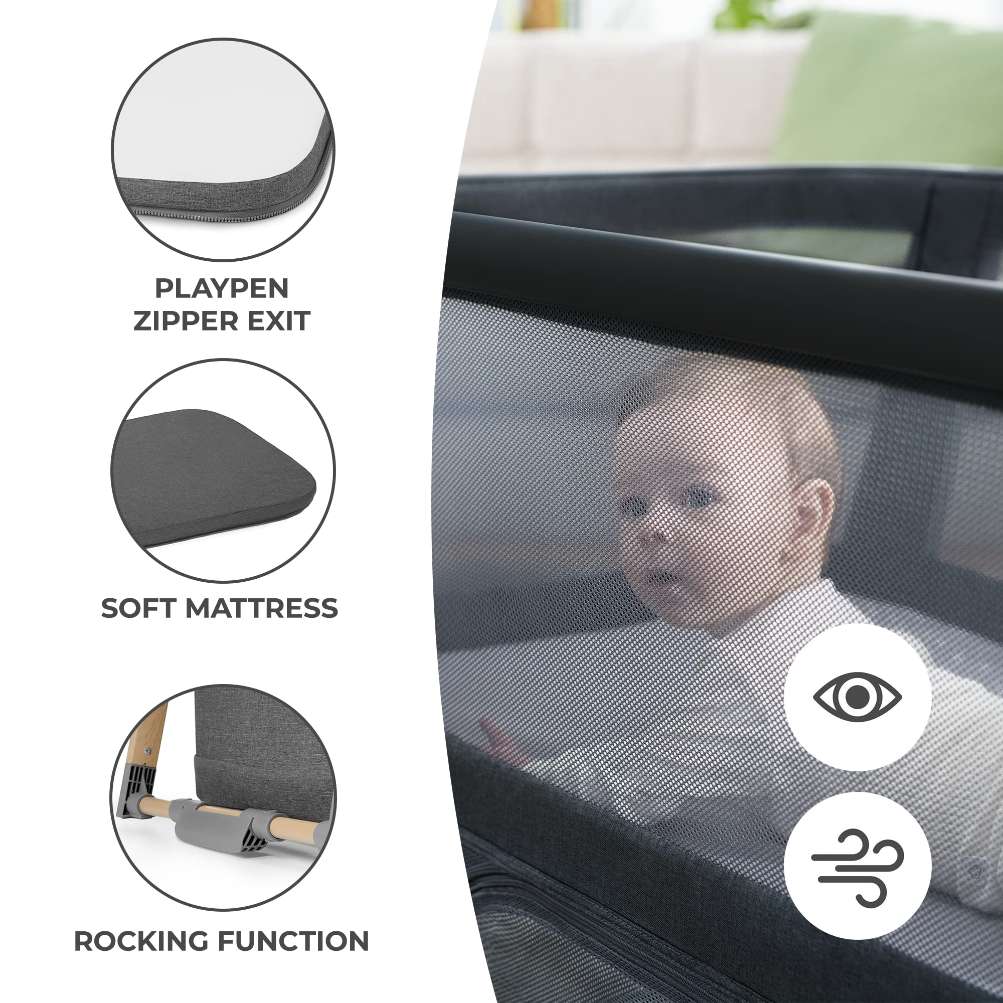Kinderkraft Sofi aluminium frame keeps the crib sturdy yet lightweight.
