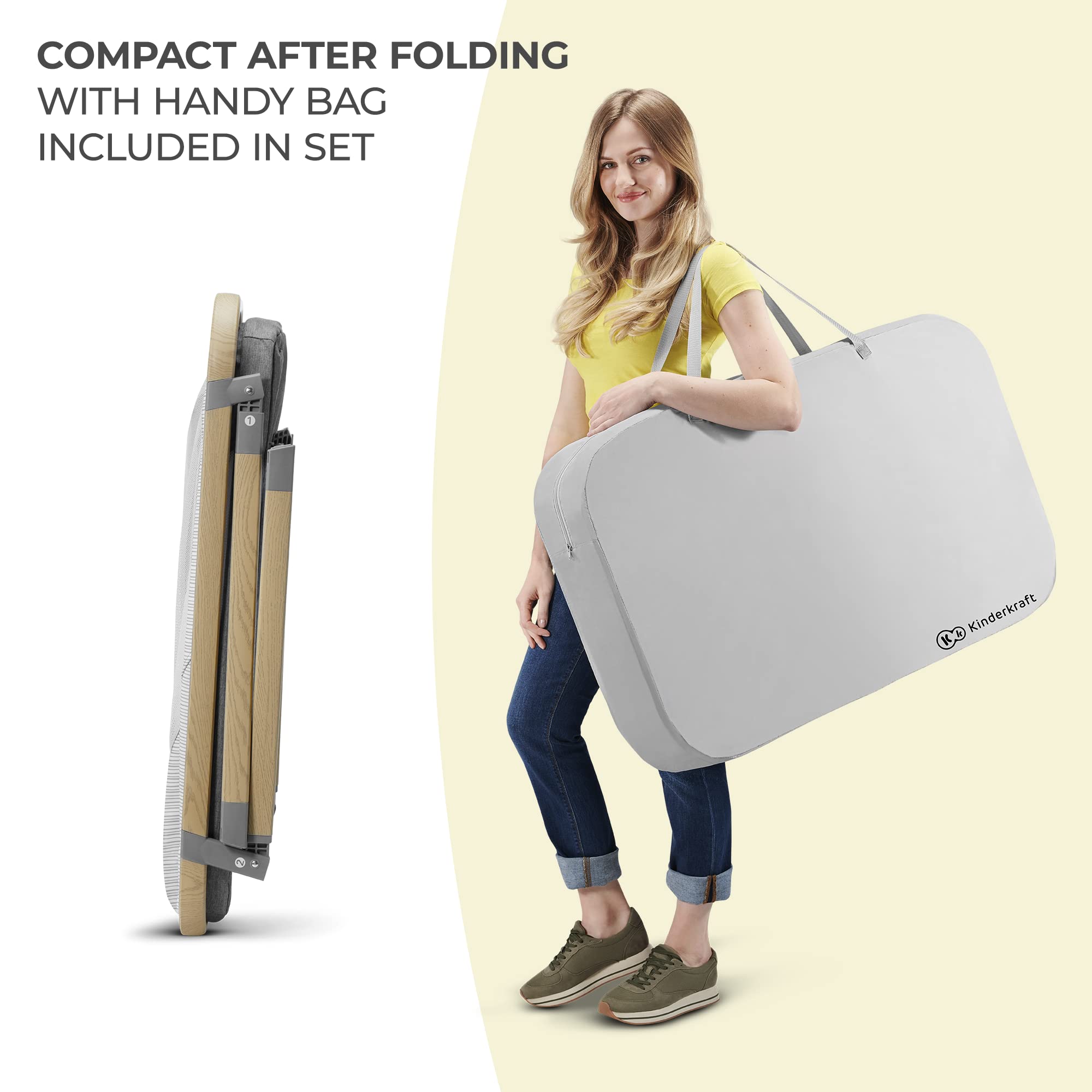 Kinderkraft Sofi rocking frame locks for stationary sleep and gentle motion.