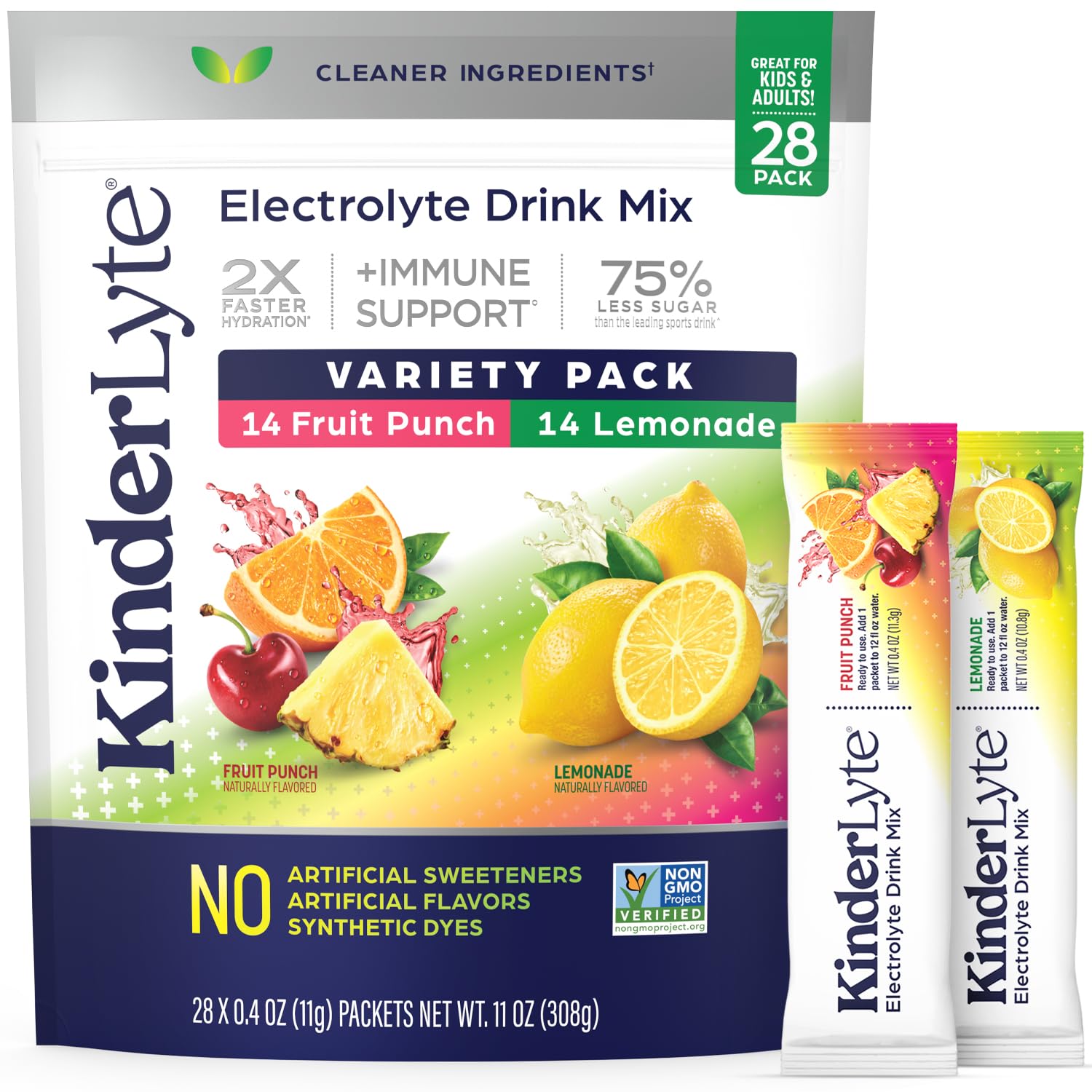 KinderLyte electrolyte powder variety pack for family hydration on the go