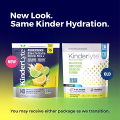 KinderLyte powder stirred into a 16-ounce glass for fast hydration.