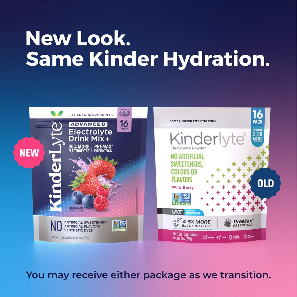 KinderLyte Wild Berry flavor packet close-up for tasty hydration on the go.