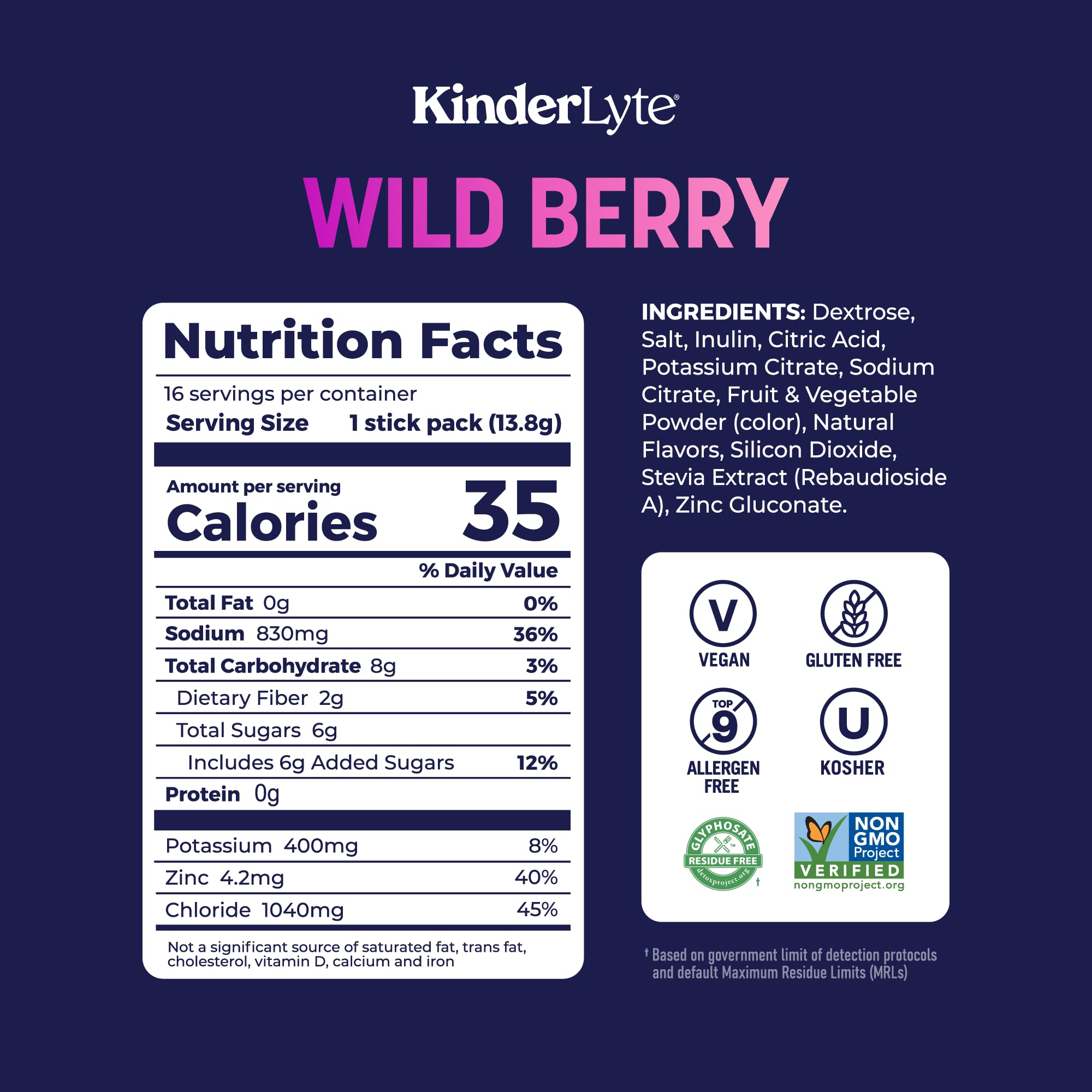 KinderLyte zinc per packet supports immune-friendly hydration during daily activities.