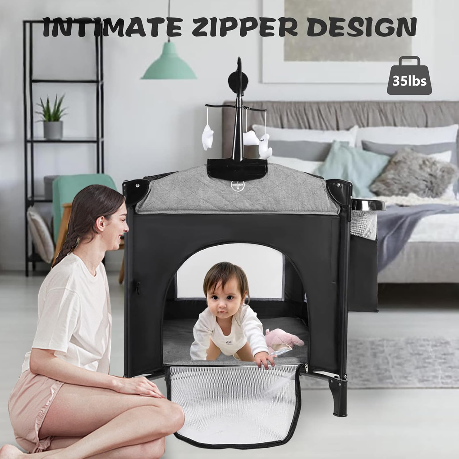 Kinder King 4in1 playard diaper organizer within reach