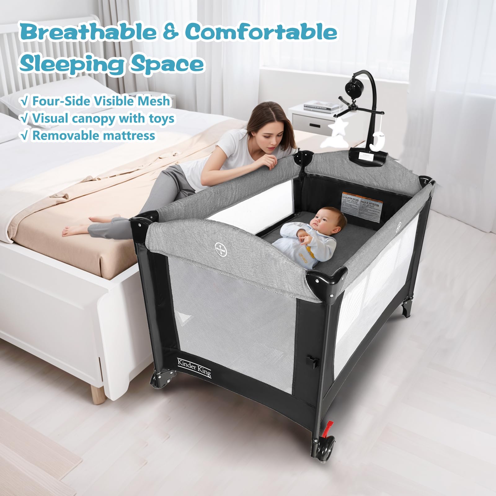 Kinder King 4in1 playard removable mattress for easy cleaning