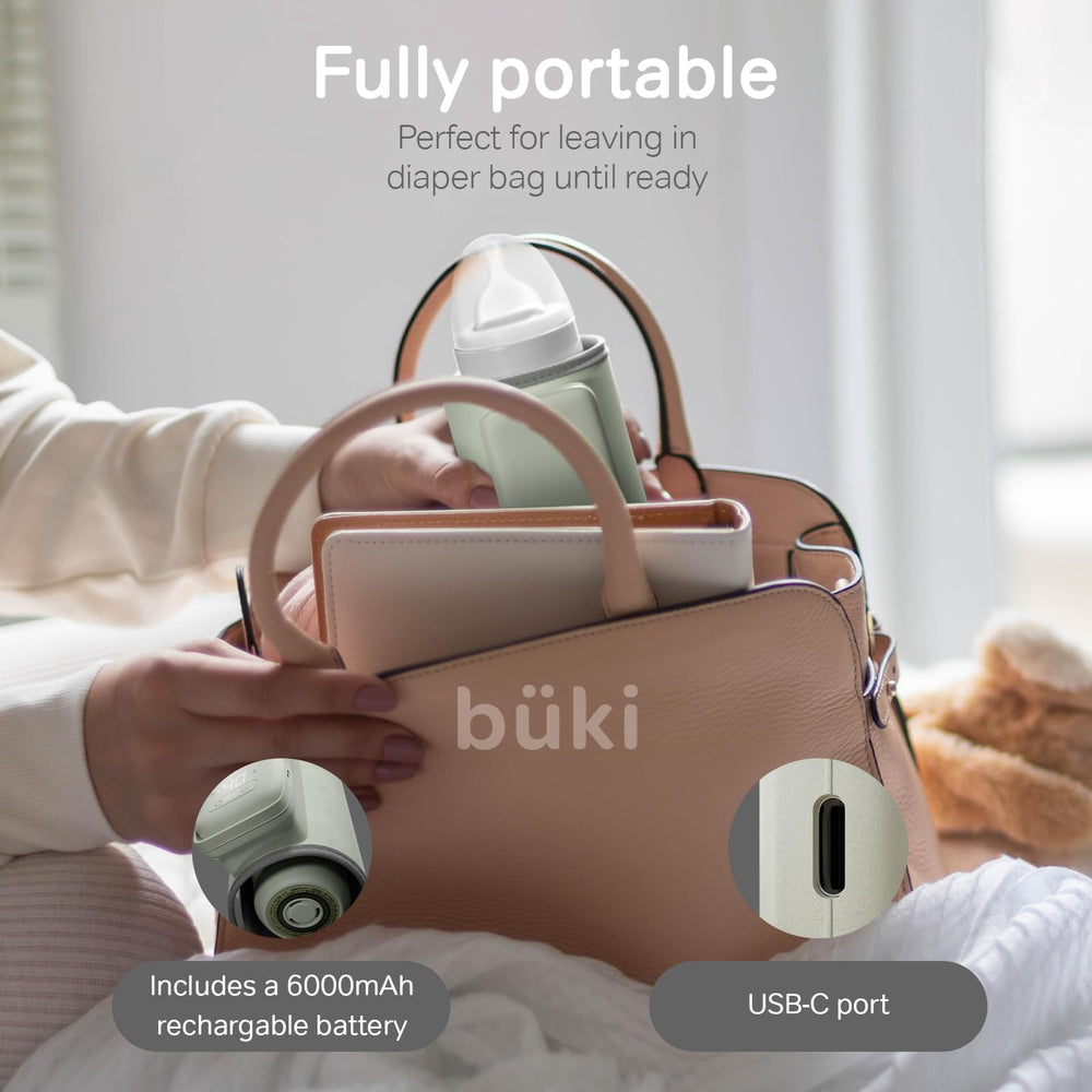 KinderSense Büki rechargeable 6000mAh battery emphasizes long-lasting warmth for several feeds per charge.