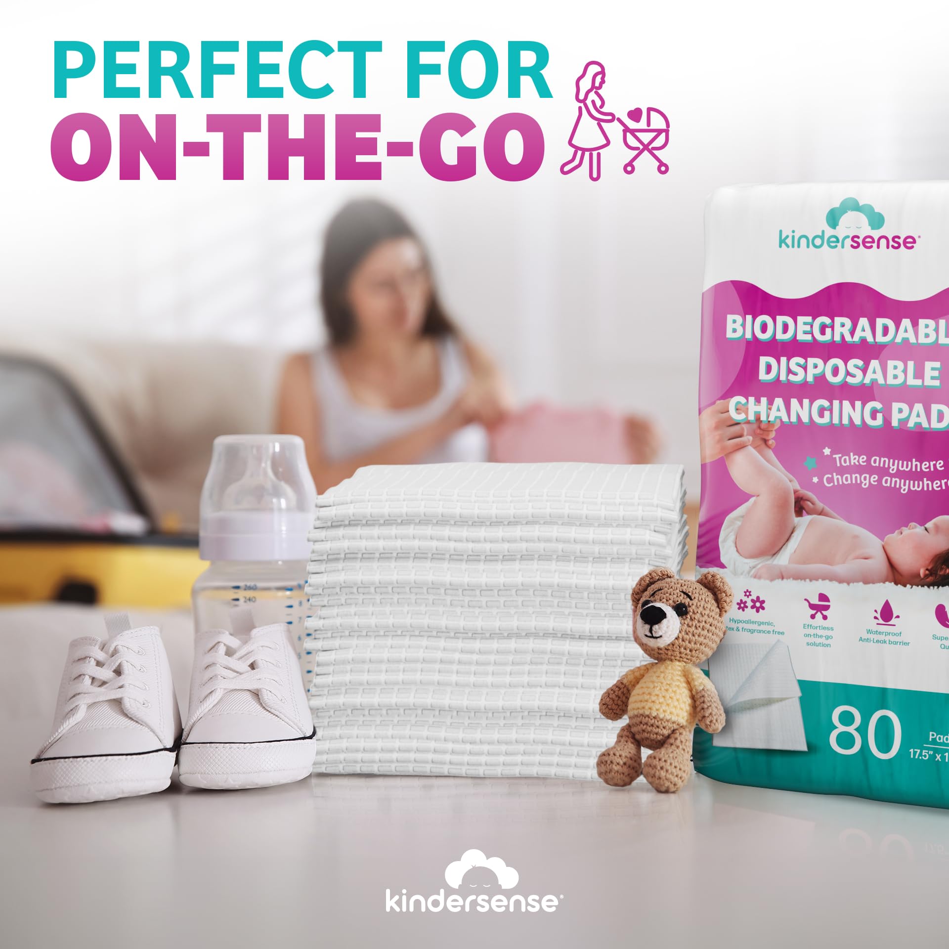 KinderSense pad folded compactly for easy portability in a diaper bag.