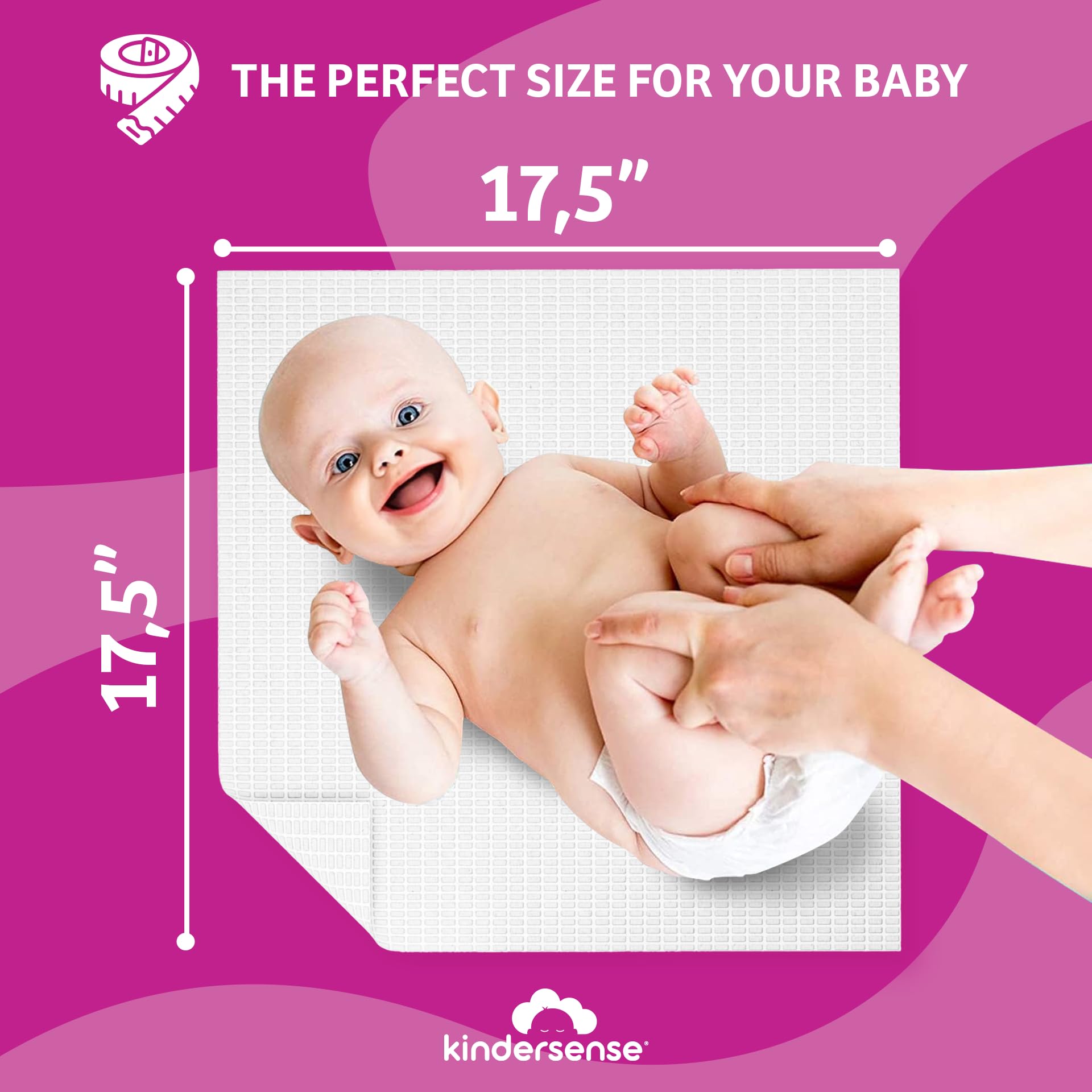 KinderSense changing pad shows waterproof bottom layer to keep surfaces dry.