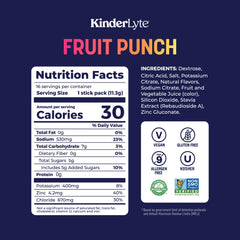 KinderLyte 12oz glass with packet demonstrates quick drink prep for travel or sports.