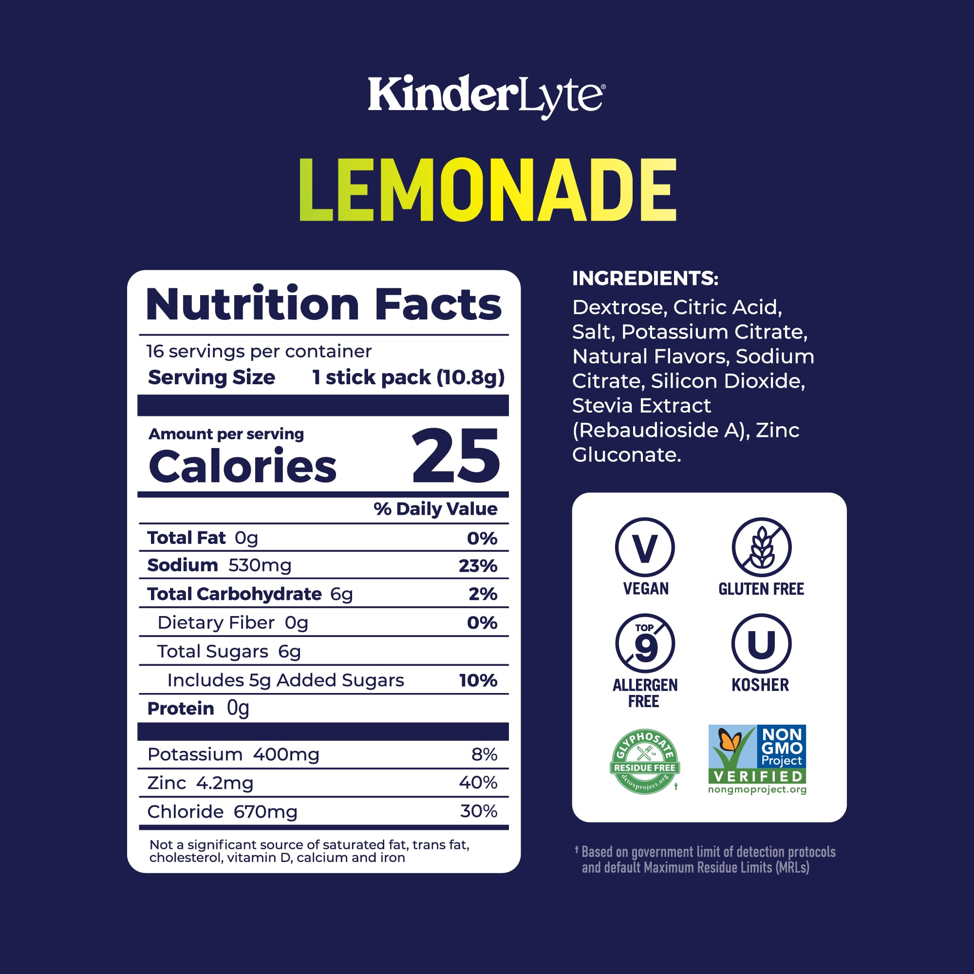 KinderLyte 16-pack box shows lemonade hydration option