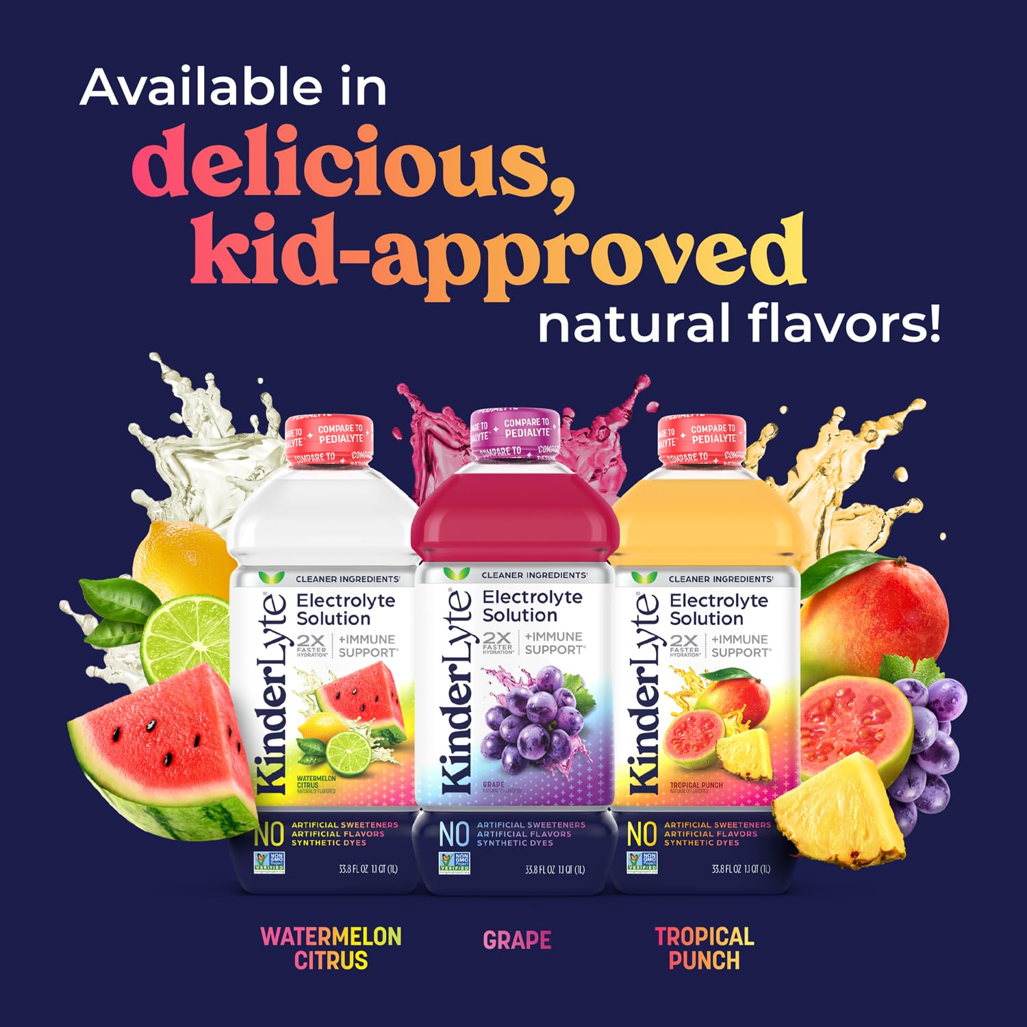 KinderLyte vegan non-GMO gluten-free badge on pack signals dietary inclusivity.