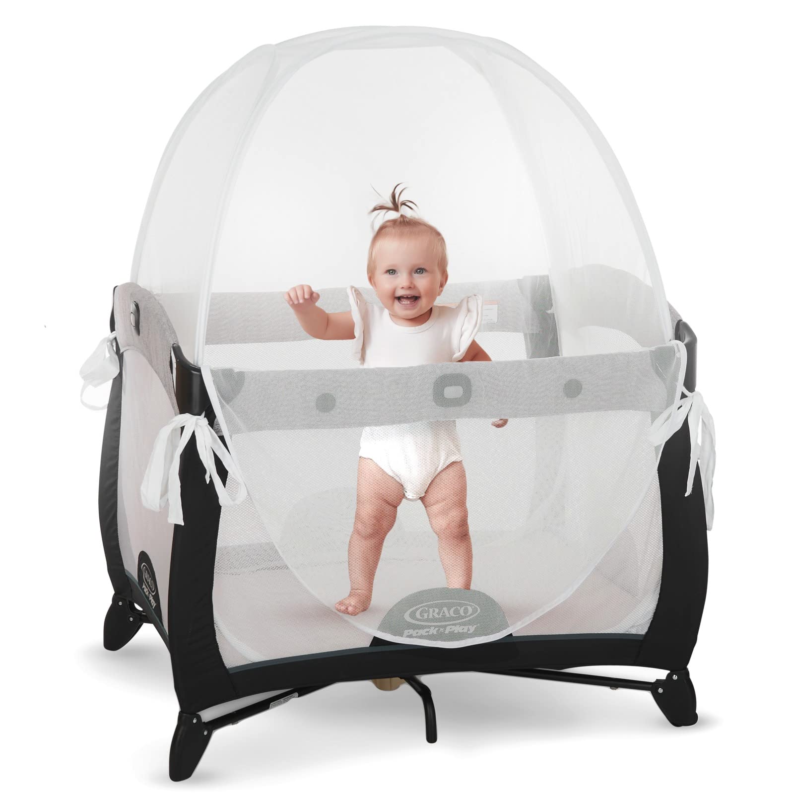 KinderSense Pack N Play Tent top view - breathable full-mesh canopy for safe naps