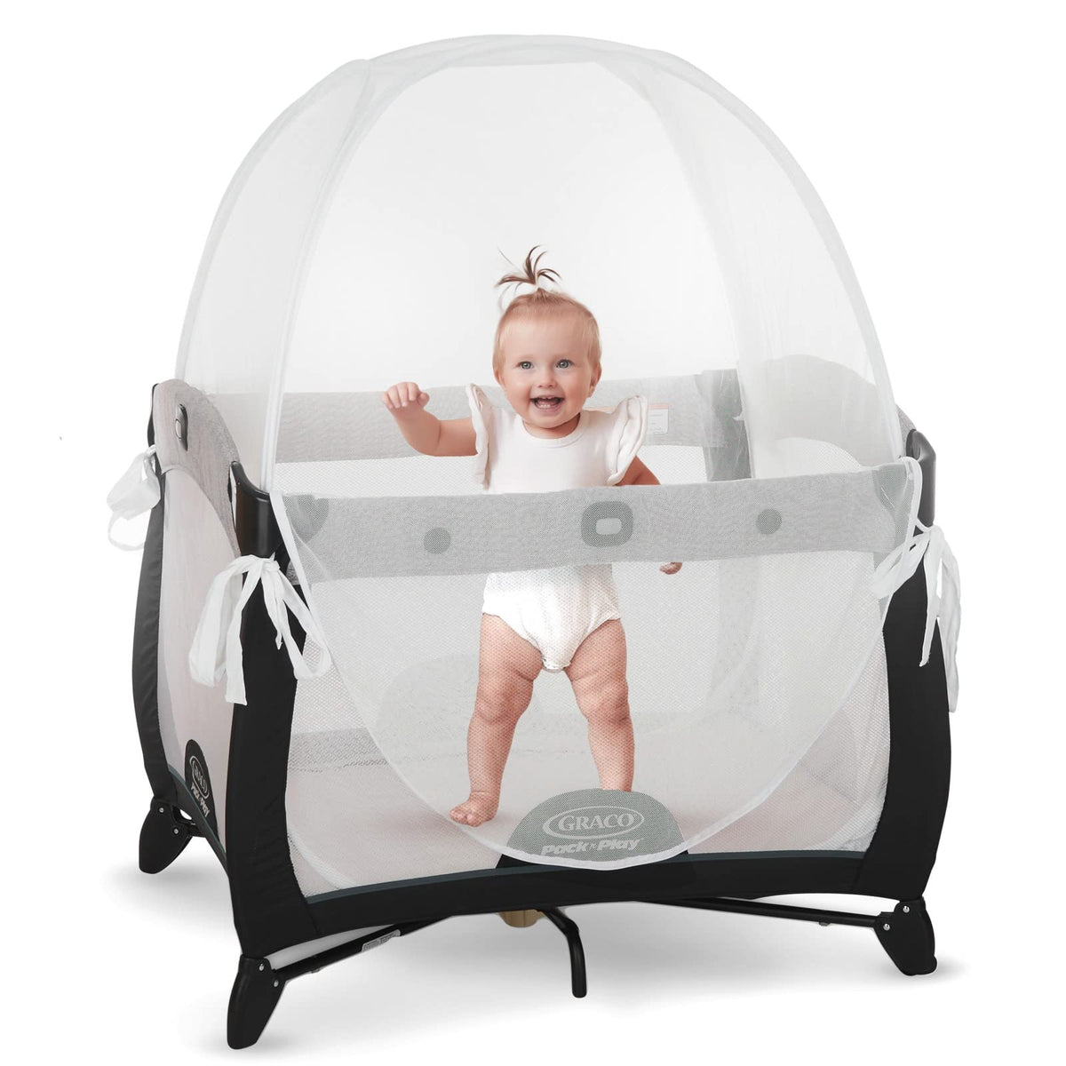 KinderSense Pack N Play Tent top view - breathable full-mesh canopy for safe naps