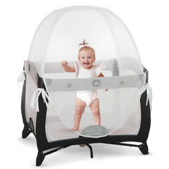KinderSense Pack N Play Tent top view - breathable full-mesh canopy for safe naps