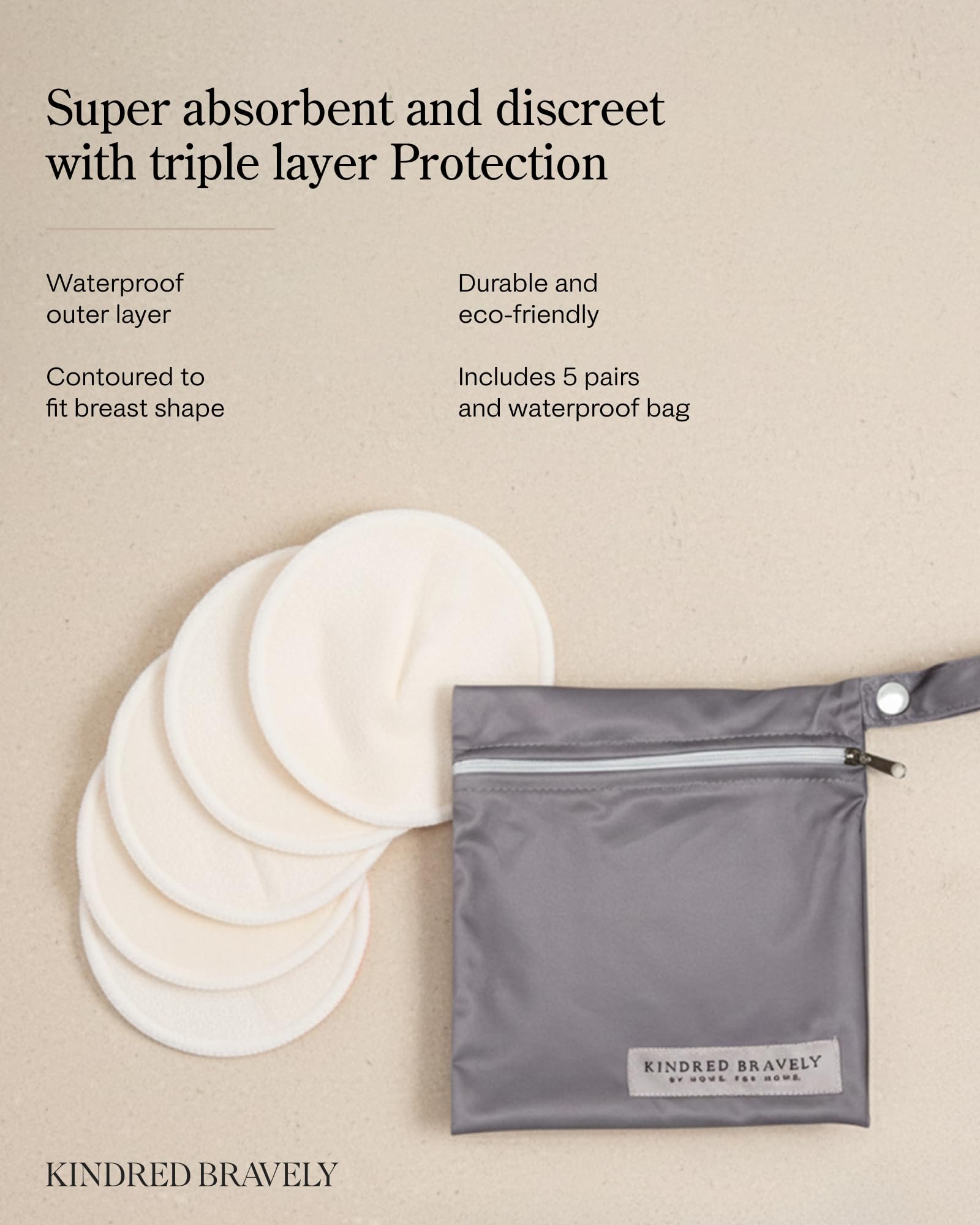 Kindred Bravely Organic Nursing Pads contoured-fit closeup demonstrates gentle shaping for sensitive skin