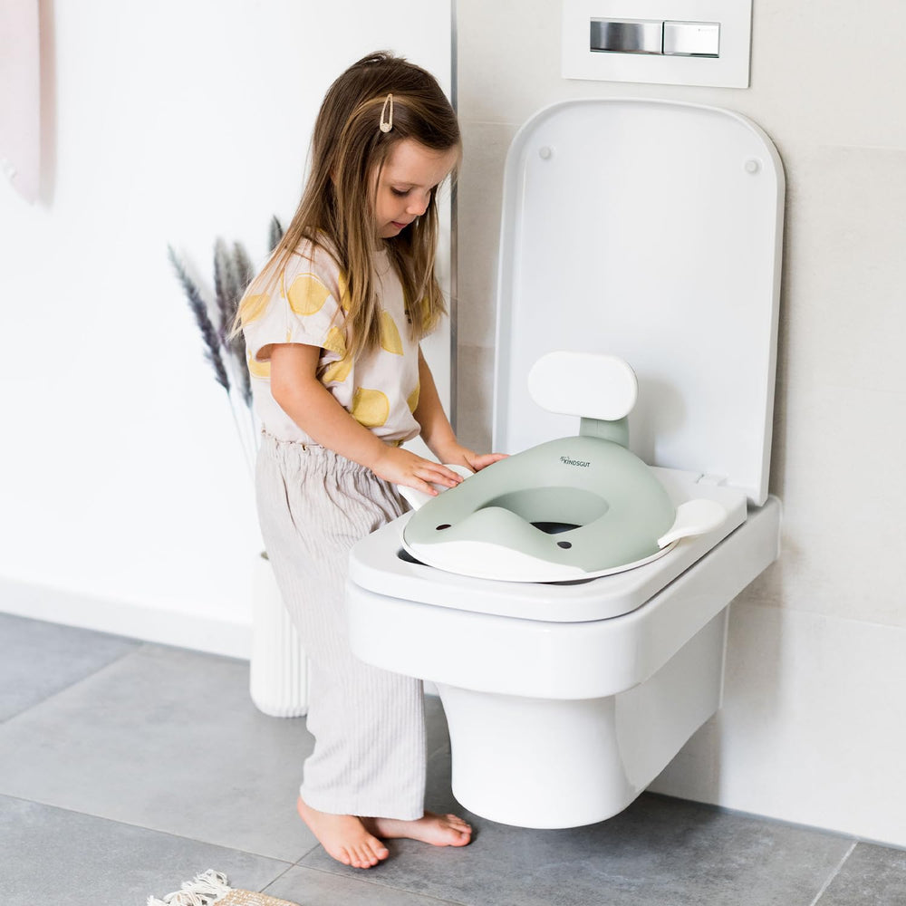 Kindsgut potty seat whale design side view highlighting compact footprint for small bathrooms.