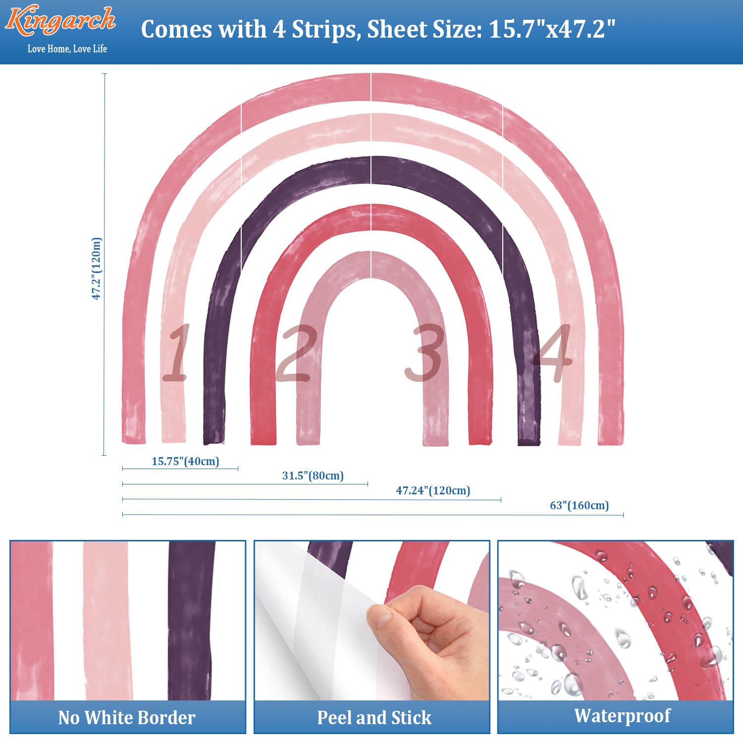 Kingarch rainbow decal repositionable design allows flexible layout adjustments
