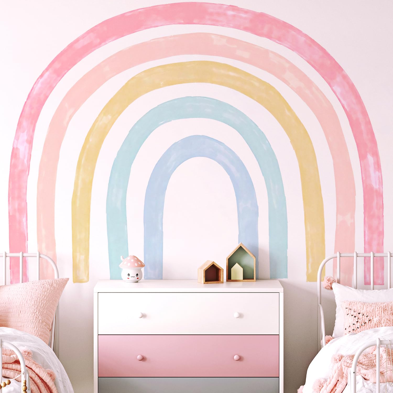 Kingarch rainbow wall decal four-panel setup brightens kid spaces with easy installation