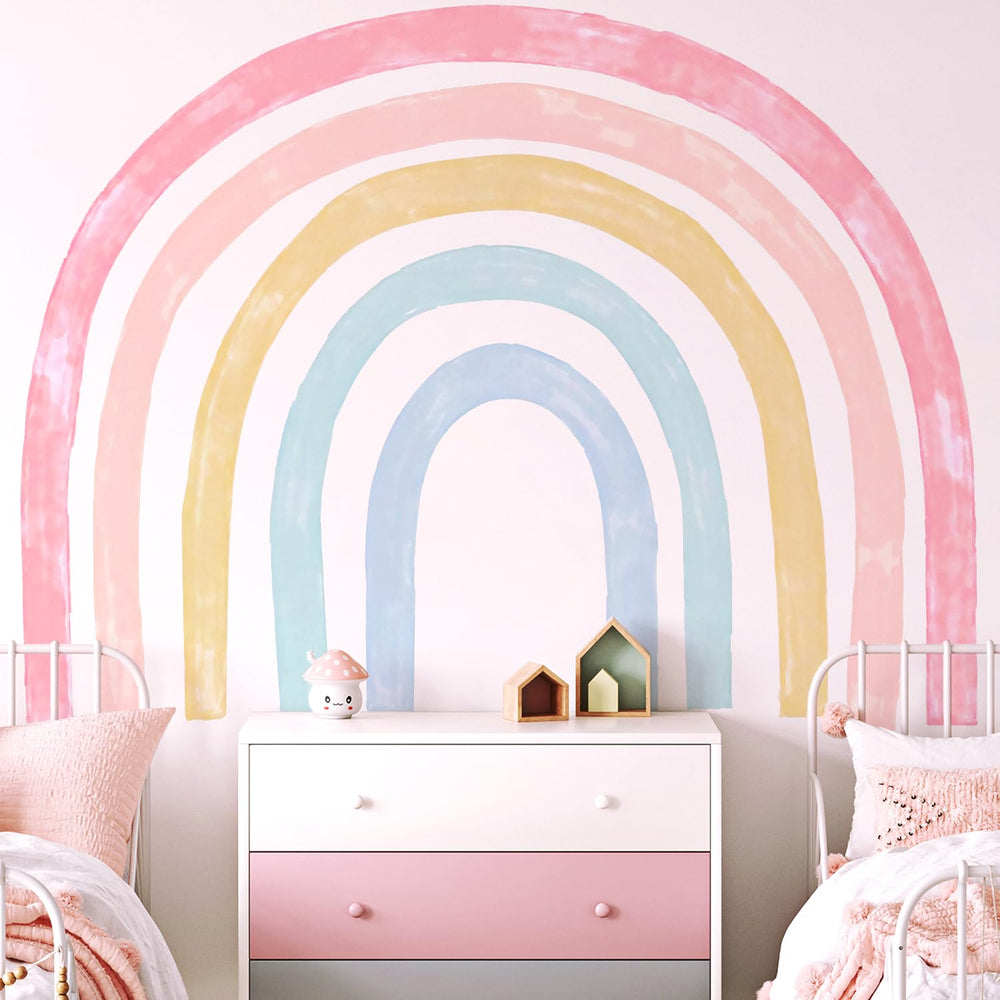 Kingarch rainbow wall decal four-panel setup brightens kid spaces with easy installation