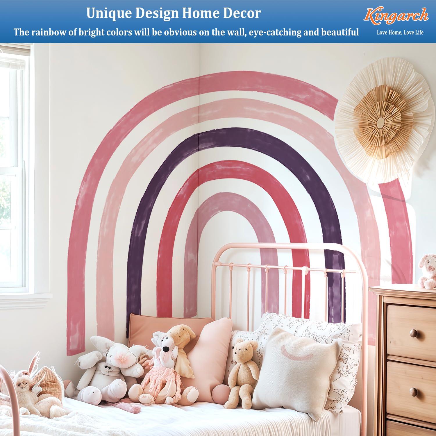 Kingarch watercolor rainbow pattern wall sticker adds cheerful ambiance to rooms