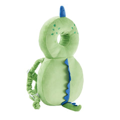 KingCheer green dinosaur backpad, close-up on soft velvet lining for skin comfort.