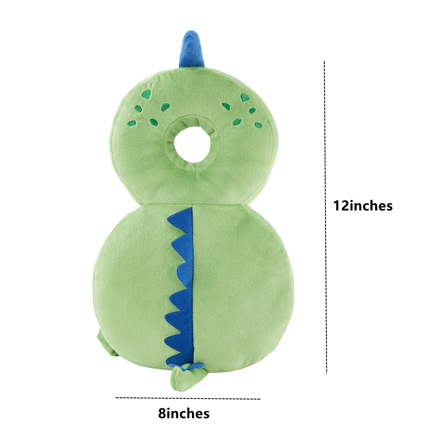 KingCheer green dinosaur back protector, side view highlights protective padding for falls.